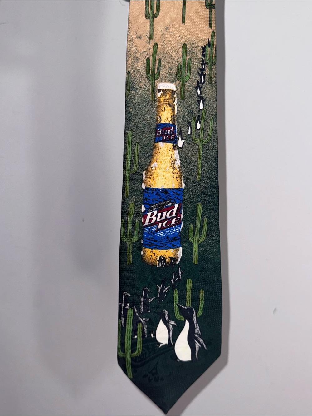 Vintage 1995 Budweiser Bud Ice Penguin Cactus Novelty Men's Neck Tie
